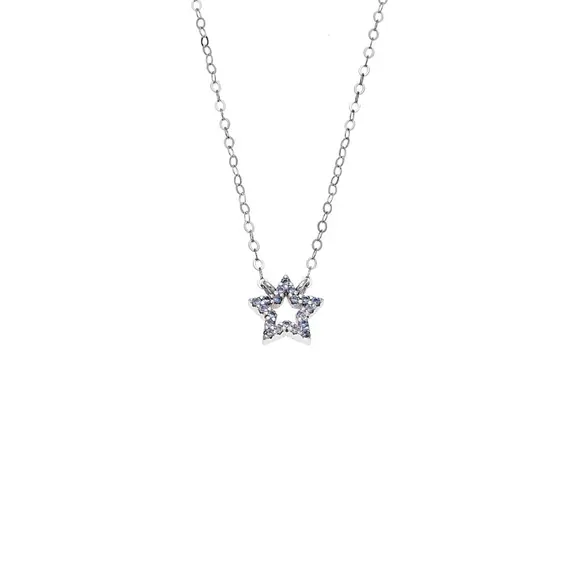 Κολιέ SENZA Αστεράκι Rhodium Plated Ασήμι 925 Double Face Light Blue
