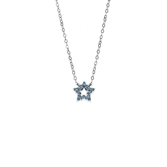 Κολιέ SENZA Αστεράκι Rhodium Plated Ασήμι 925 Double Face Turquoise