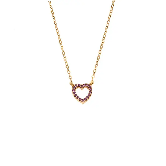 Κολιέ SENZA Καρδιά Gold Plated Ασήμι 925 Double Face Fouchsia
