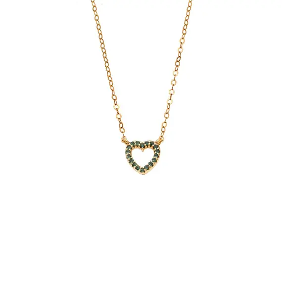 Κολιέ SENZA Καρδιά Gold Plated Ασήμι 925 Double Face Green