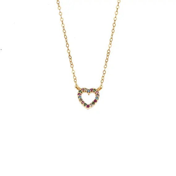 Κολιέ SENZA Καρδιά Gold Plated Ασήμι 925 Double Face Rainbow