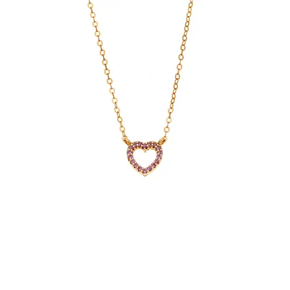 Κολιέ SENZA Καρδιά Gold Plated Ασήμι 925 Double Face Pink