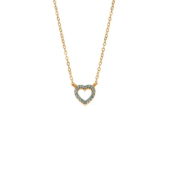 Κολιέ SENZA Καρδιά Gold Plated Ασήμι 925 Double Face Turquoise