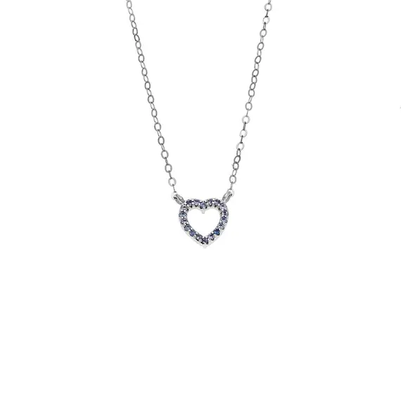 Κολιέ SENZA Καρδιά Rhodium Plated Ασήμι 925 Double Face Light Blue