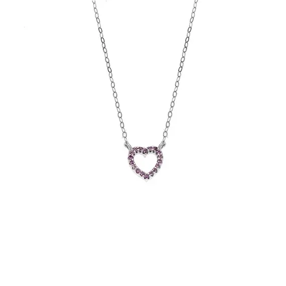 Κολιέ SENZA Καρδιά Rhodium Plated Ασήμι 925 Double Face Pink