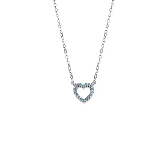Κολιέ SENZA Καρδιά Rhodium Plated Ασήμι 925 Double Face Turquoise