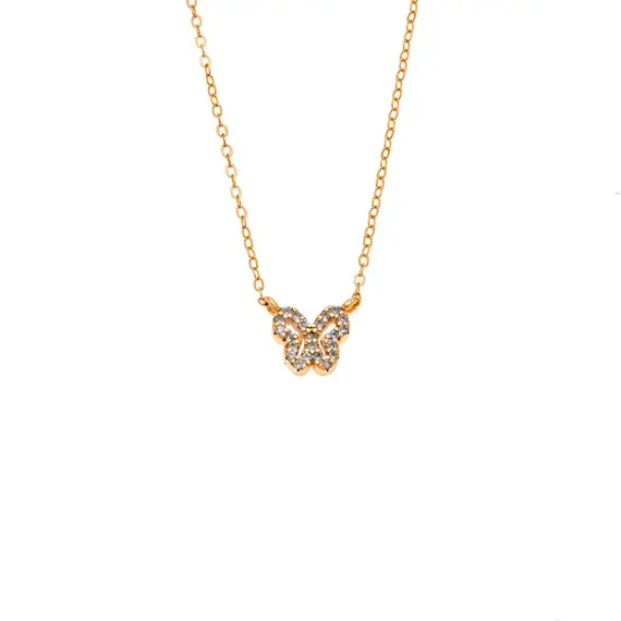 Κολιέ SENZA Πεταλούδα Gold Plated Ασήμι 925 Double Face Light Blue