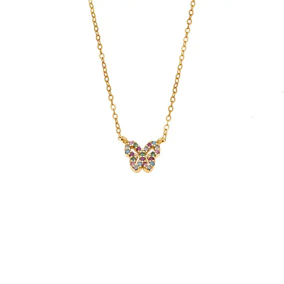 Κολιέ SENZA Πεταλούδα Gold Plated Ασήμι 925 Double Face Rainbow