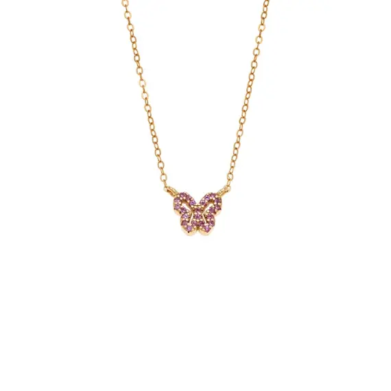 Κολιέ SENZA Πεταλούδα Gold Plated Ασήμι 925 Double Face Pink