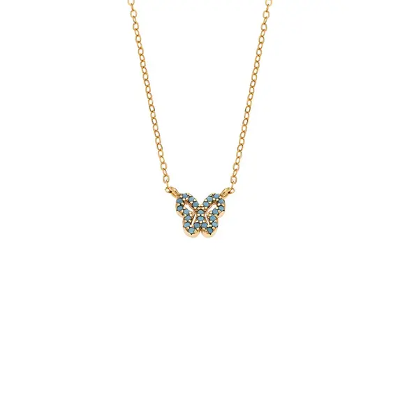 Κολιέ SENZA Πεταλούδα Gold Plated Ασήμι 925 Double Face Turquoise