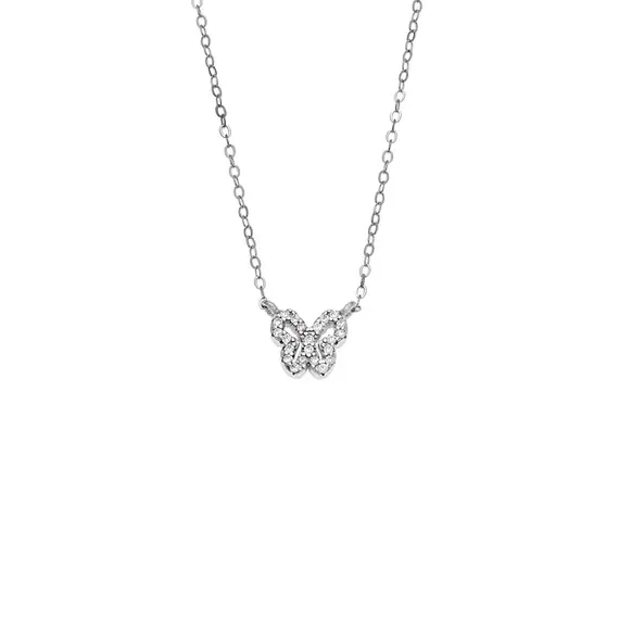 Κολιέ SENZA Πεταλούδα Rhodium Plated Ασήμι 925 Double Face Light Blue