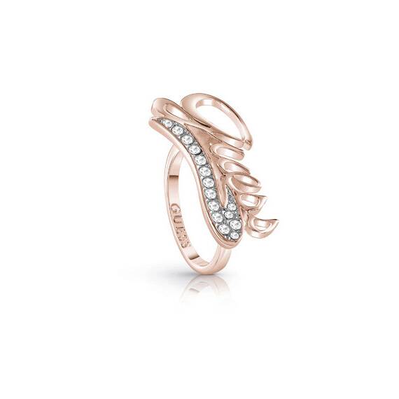 GUESS Logo Rose Gold Rhodium Plated Ring UBR85043