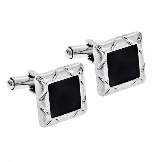 SENZA Silver Black Metal Alloy Cufflinks SSD3086