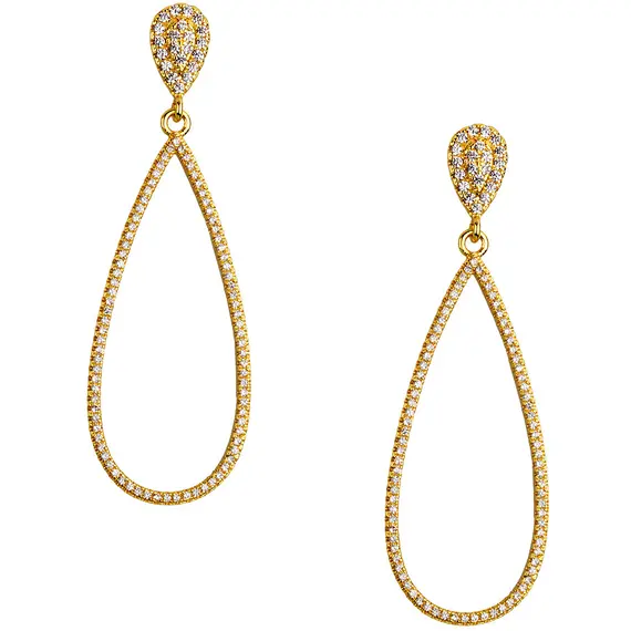 BREEZE Handmade Teardrop Gold Metal Zircons Earrings 210002.1