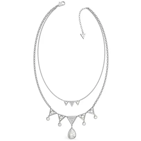 GUESS Steel Queen Of Heart Ασημένιο Κολιέ Με Τρίγωνα UBN79068