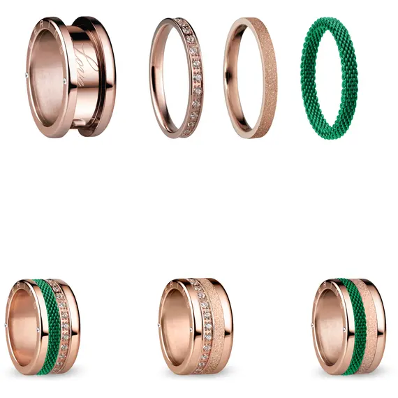 BERING Symphony Set Green Lights Stainless Steel Ring GREENLIGHTS