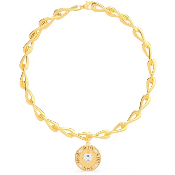 GUESS Steel From Guess With Love Χρυσό Κολιέ Με Κρεμαστό 43.18cm UBN70006