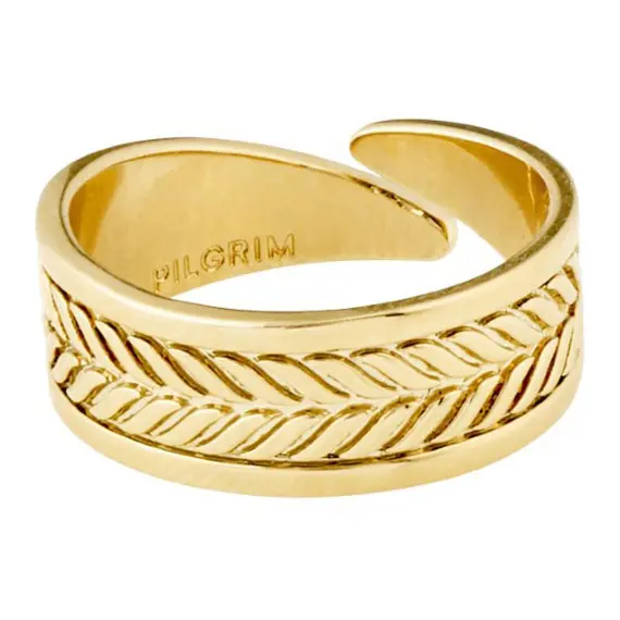 PILGRIM Legacy Wheat Leaf Gold-Plated Adjustable Ring 142132004
