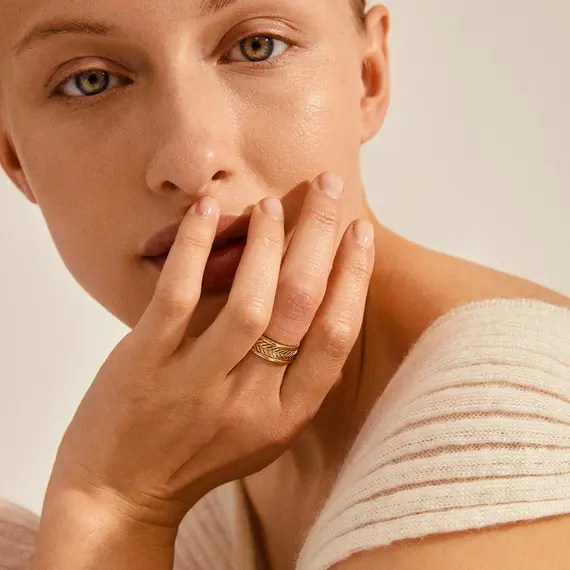 PILGRIM Legacy Wheat Leaf Gold-Plated Adjustable Ring 142132004, image 2