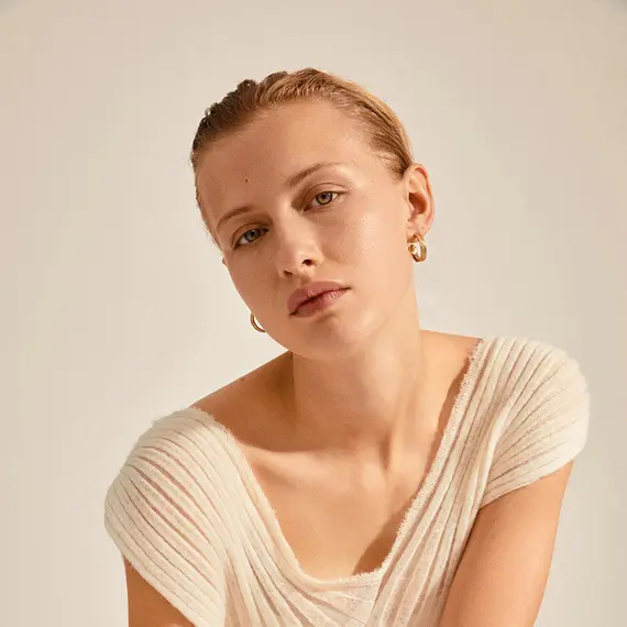 PILGRIM Legacy Wheat Leaf Medium Hoop Gold-Plated Earrings 142132023, image 3