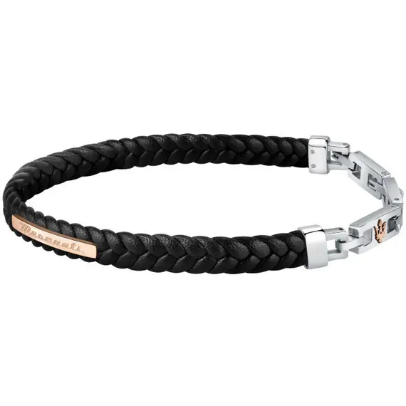 MASERATI Leather Stainless Steel Bracelet JM222AVE01