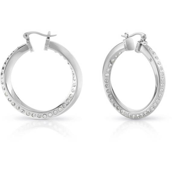 GUESS STEEL Hoops Don't Lie Ασημένια Σκουλαρίκια Κρίκοι Με Πέτρες JUBE01486JWRHT-U