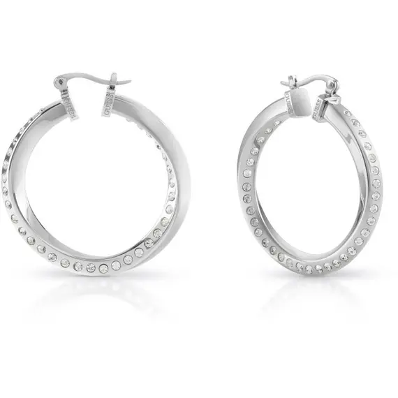 GUESS STEEL Hoops Don't Lie Ασημένια Σκουλαρίκια Κρίκοι Με Πέτρες JUBE01486JWRHT-U