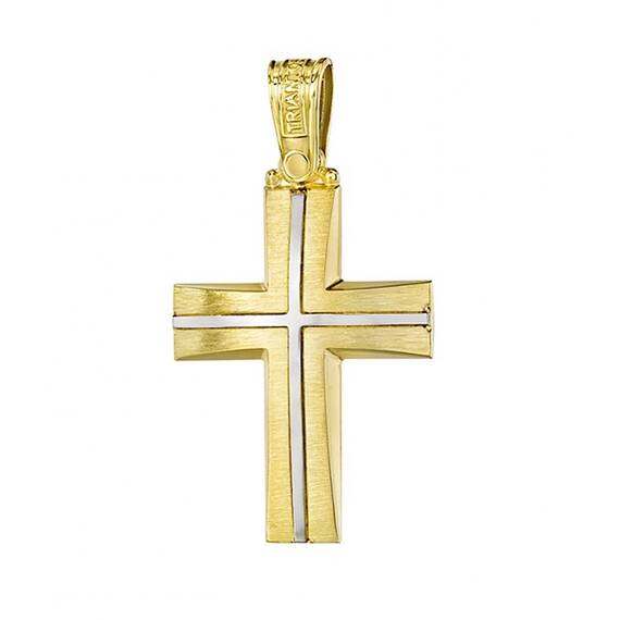 TRIANTOS Two Tone Yellow And White Gold Cross 14K 1.7.1028YW
