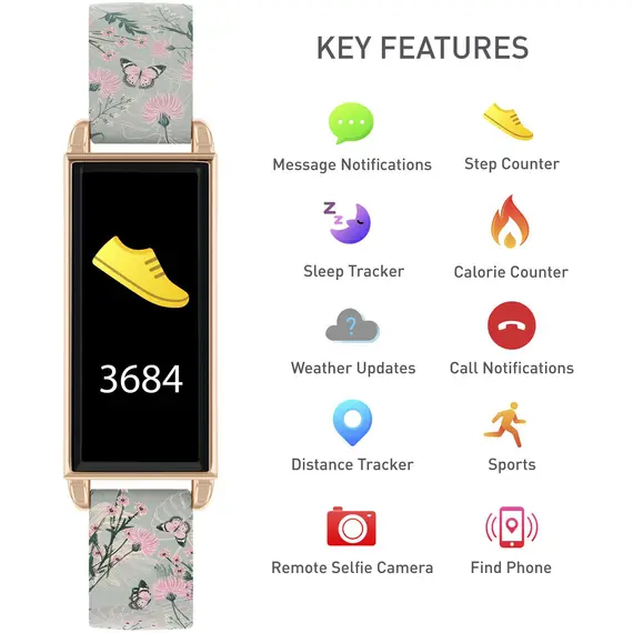 REFLEX ACTIVE Series 02 Smartwatch Grey Floral Butterfly Strap RA02-2010, image 5