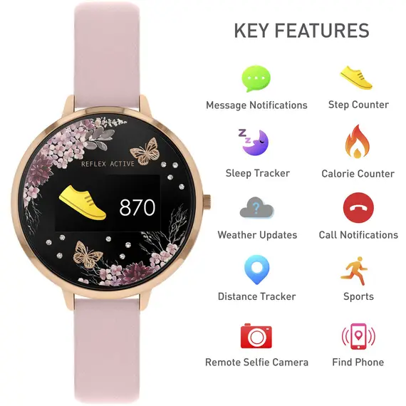 REFLEX ACTIVE Series 03 Smartwatch Blush Butterfly Pink Strap RA03-2014, image 5