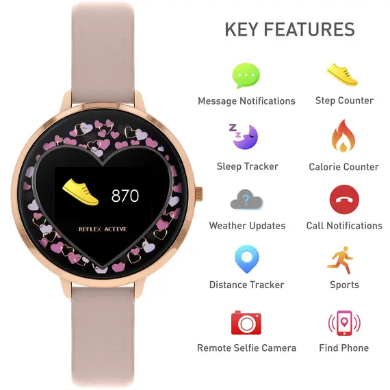 REFLEX ACTIVE Series 03 Smartwatch Scattered Heart Pink Strap RA03-2044, image 5