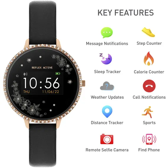 REFLEX ACTIVE Series 03 Smartwatch Floral Stone Set Black Strap RA03-2078, image 4