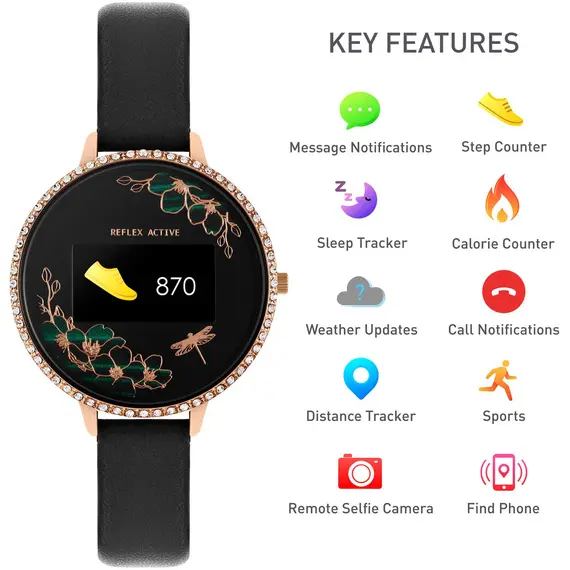 REFLEX ACTIVE Series 03 Smartwatch Emerald Dragonfly Black Strap RA03-2080, image 4