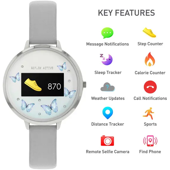 REFLEX ACTIVE Series 03 Smartwatch Blue Butterfly Grey Strap RA03-2123, image 6