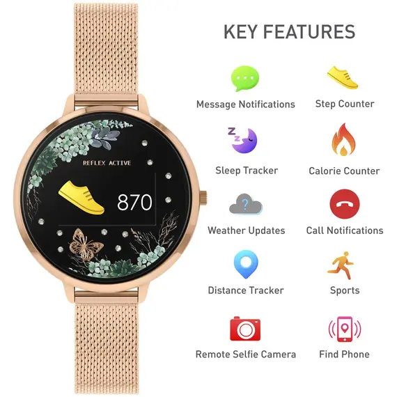 REFLEX ACTIVE Series 03 Smartwatch Green Garden Rose Gold Bracelet RA03-4034, image 6