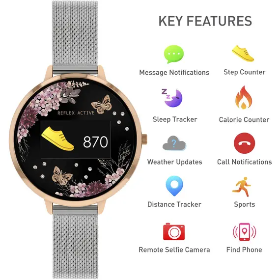 REFLEX ACTIVE Series 03 Smartwatch Pink Garden Silver Bracelet RA03-4037, image 6