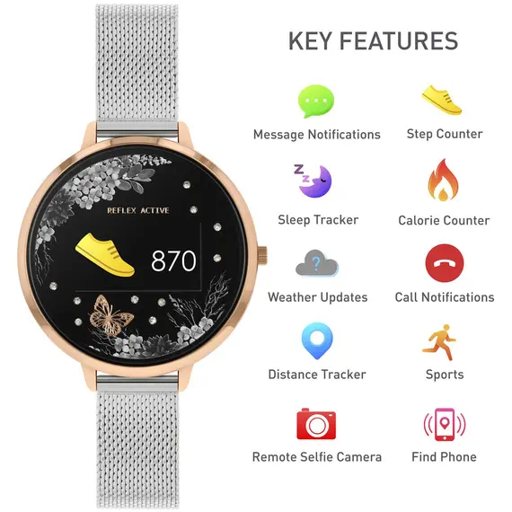 REFLEX ACTIVE Series 03 Smartwatch Silver Garden Silver Bracelet RA03-4041, image 5
