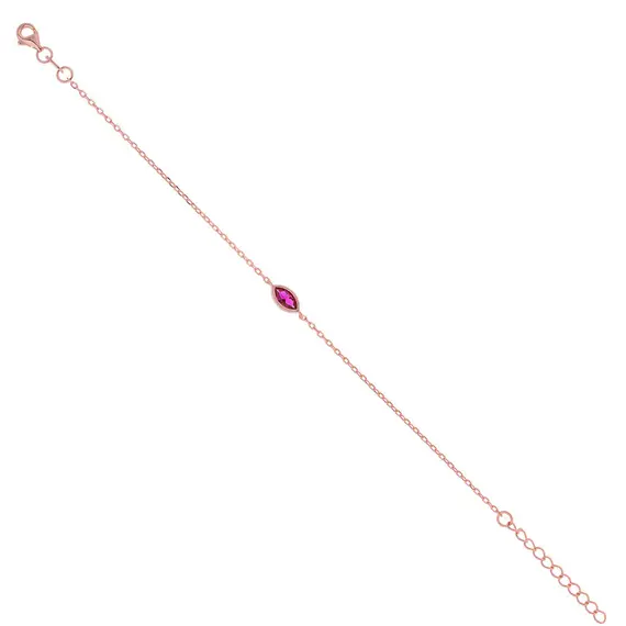PRINCESILVERO Βραχιόλι Ροζ Χρυσό Με Πέτρα Από Ασήμι 925 15cm-18cm 1O-BR022-2R
