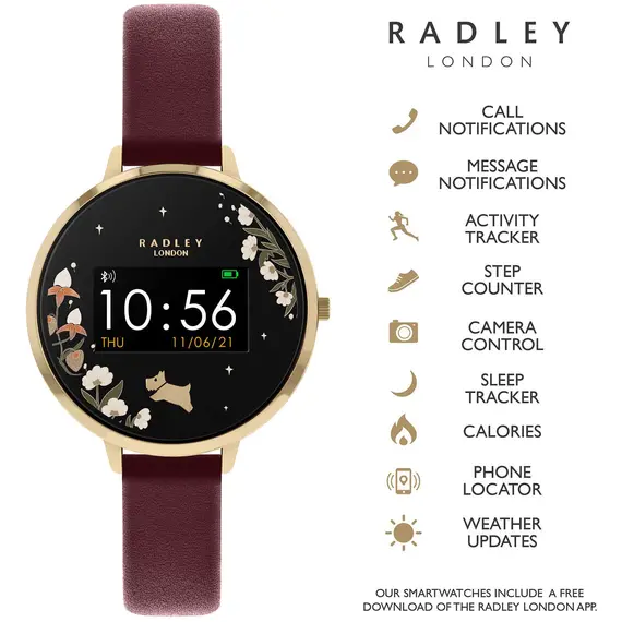 RADLEY LONDON Series 03 Smartwatch Dog Gold and Burgundy Leather RYS03-2054, image 2