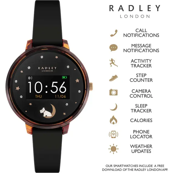 RADLEY LONDON Series 03 Smartwatch Dog Tortoise Black Silicone RYS03-2094, image 3