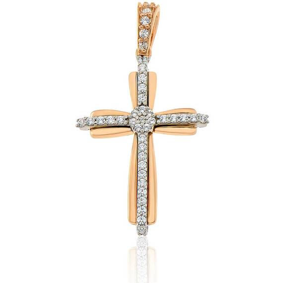 FACADORO White And Rose Gold Cross 14K CR-000758RGW
