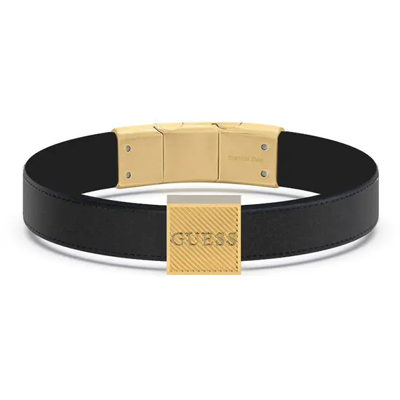 GUESS STEEL Bond Street Βραχιόλι Από Δέρμα Και Ανοξείδωτο Ατσάλι 21cm JUMB03031JWYGBKT-U