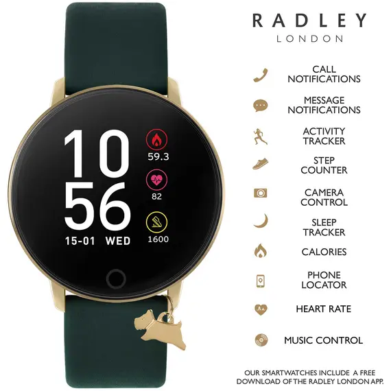 RADLEY LONDON Series 05 Smartwatch With Charm Gold and Green Leather RYS05-2102-INΤ, image 3