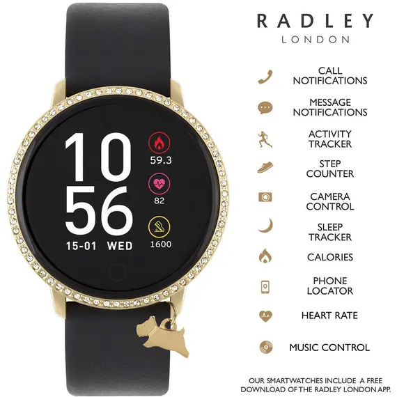 RADLEY LONDON Series 05 Smartwatch With Charm Gold and Black Leather RYS05-2104-INΤ, image 3