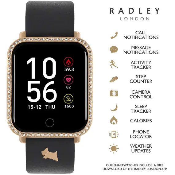 RADLEY LONDON Series 06 Smartwatch Rose Gold and Black Leather RYS06-2118-INT, image 3