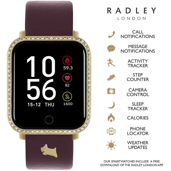 RADLEY LONDON Series 06 Smartwatch Gold and Burgundy Leather RYS06-2120-INT, image 3