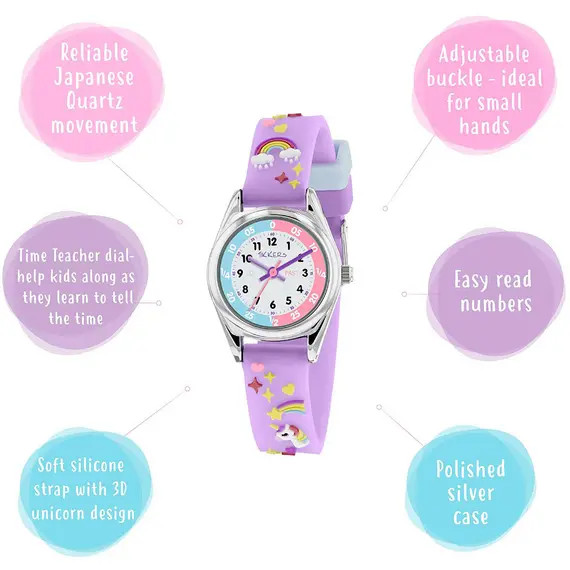 TIKKERS Girls Purple Strap Unicorn Time Teacher Set ATK0145, image 3