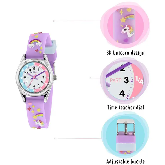 TIKKERS Girls Purple Strap Unicorn Time Teacher Set ATK0145, image 5