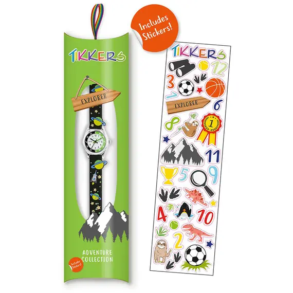 TIKKERS Boys Black Strap Universe Time Teacher Set Με Αυτοκόλλητα ATK0208, image 5