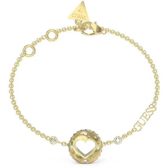 GUESS STEEL Rolling Hearts Χρυσό Βραχιόλι Με Ζιργκόν 21cm JUBB03344JWYGL
